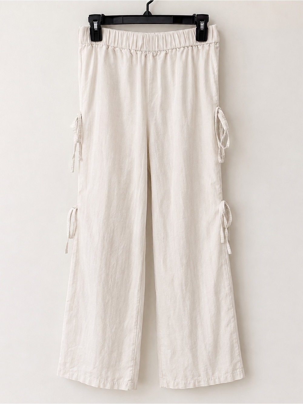 SHEIN Cream Wide-Leg Tie-Side Pants